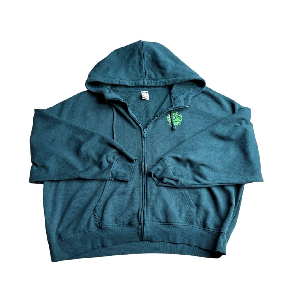 PINK Victoria's Secret Dark Green Crest Hoodie